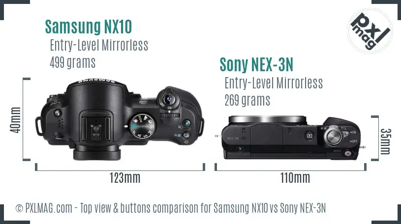 Samsung NX10 vs Sony NEX-3N top view buttons comparison