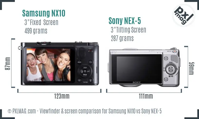 Samsung NX10 vs Sony NEX-5 Screen and Viewfinder comparison