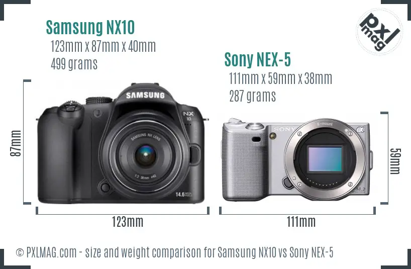 Samsung NX10 vs Sony NEX-5 size comparison