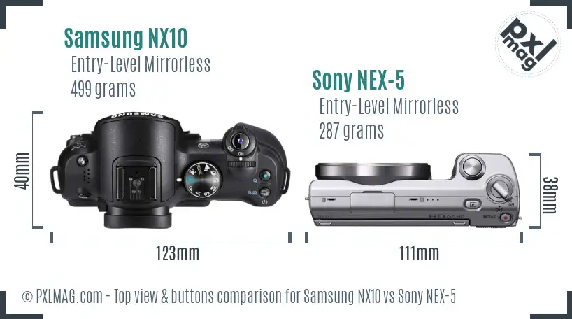 Samsung NX10 vs Sony NEX-5 top view buttons comparison