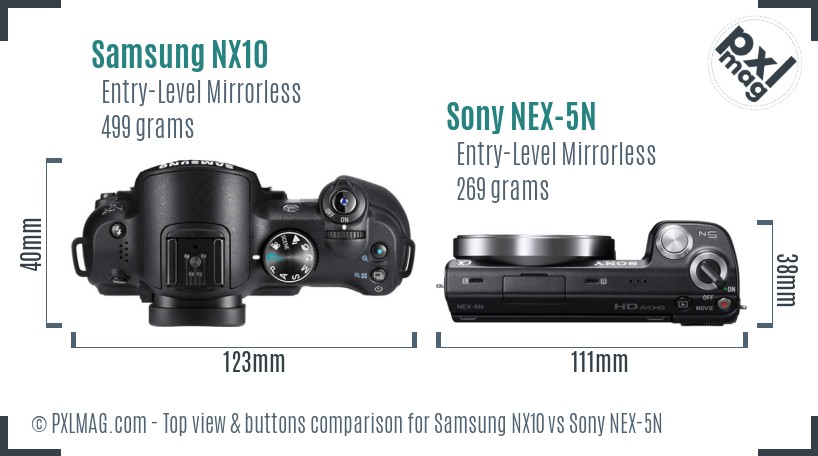 Samsung NX10 vs Sony NEX-5N top view buttons comparison