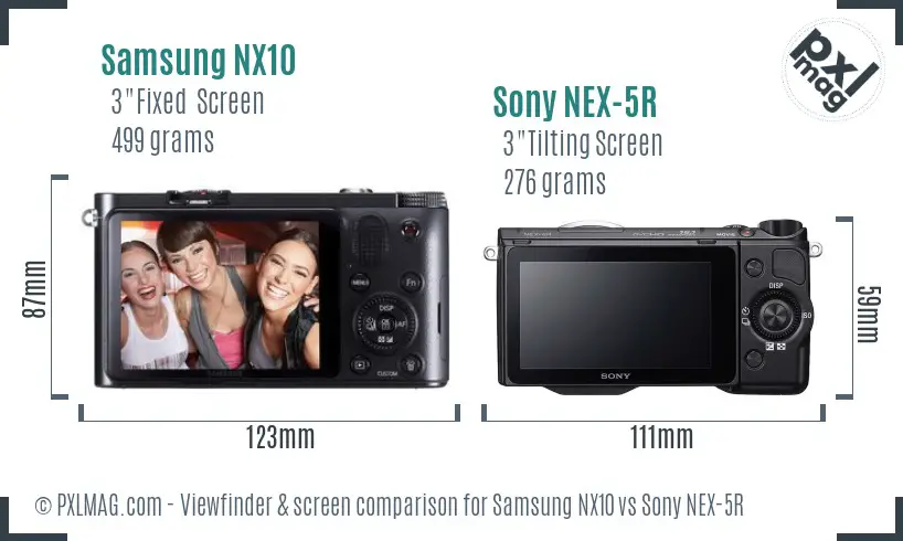 Samsung NX10 vs Sony NEX-5R Screen and Viewfinder comparison