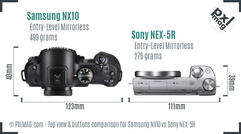 Samsung NX10 vs Sony NEX-5R top view buttons comparison