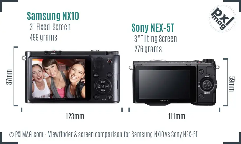 Samsung NX10 vs Sony NEX-5T Screen and Viewfinder comparison