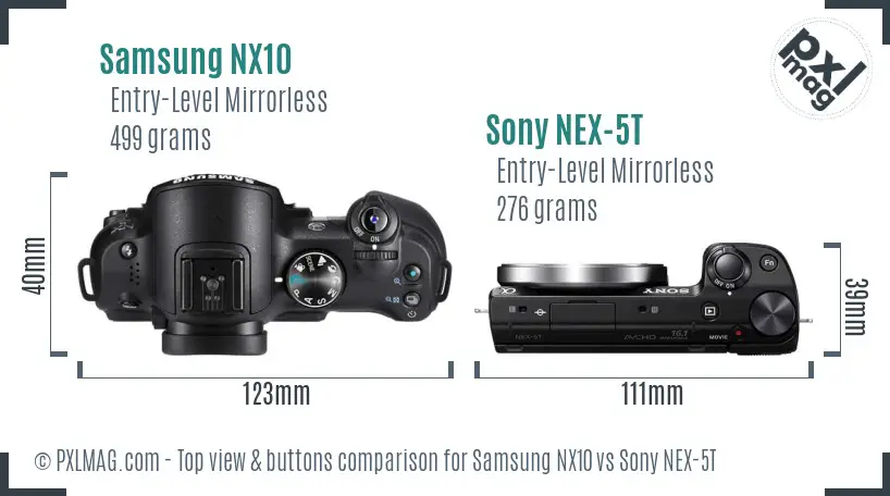 Samsung NX10 vs Sony NEX-5T top view buttons comparison