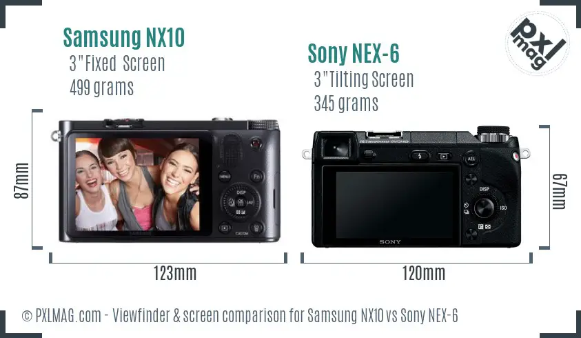 Samsung NX10 vs Sony NEX-6 Screen and Viewfinder comparison