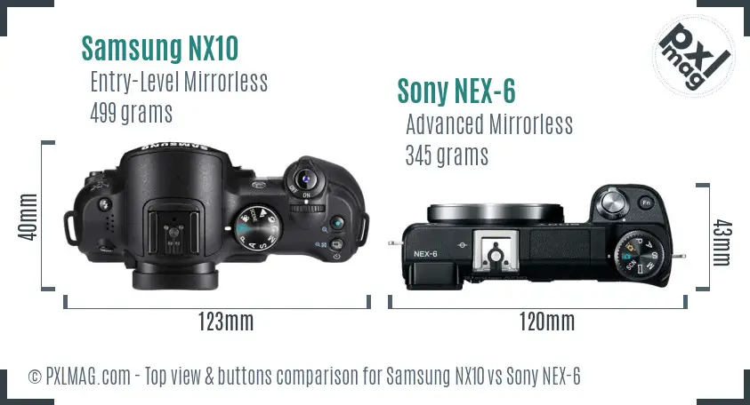 Samsung NX10 vs Sony NEX-6 top view buttons comparison