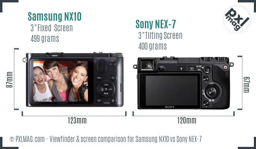 Samsung NX10 vs Sony NEX-7 Screen and Viewfinder comparison