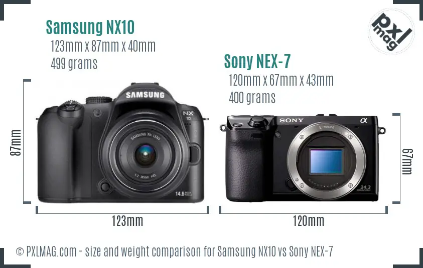 Samsung NX10 vs Sony NEX-7 size comparison