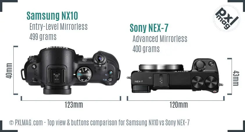 Samsung NX10 vs Sony NEX-7 top view buttons comparison