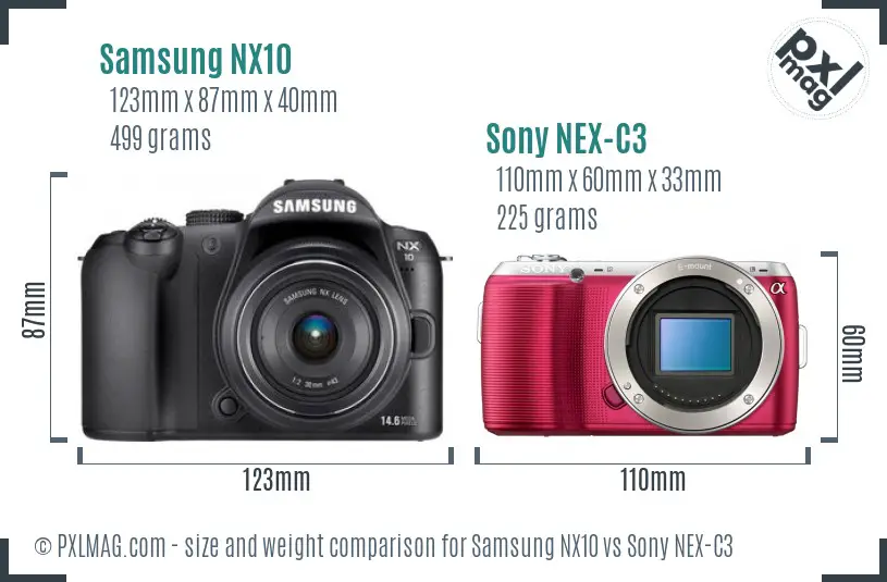 Samsung NX10 vs Sony NEX-C3 size comparison