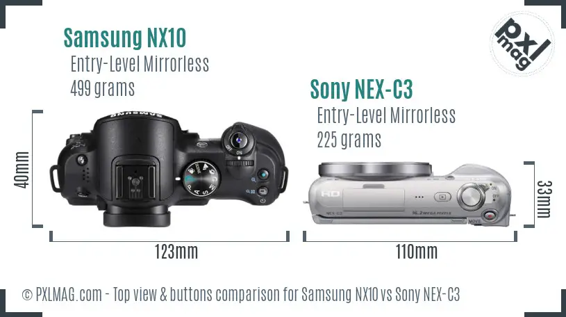 Samsung NX10 vs Sony NEX-C3 top view buttons comparison