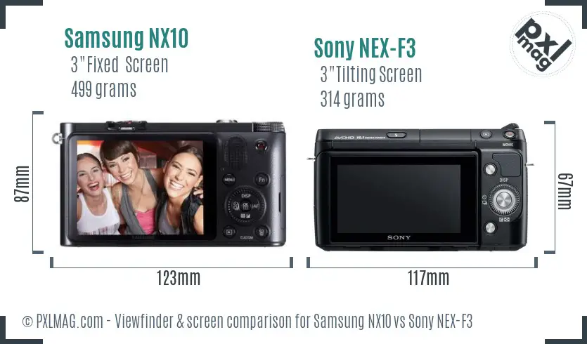 Samsung NX10 vs Sony NEX-F3 Screen and Viewfinder comparison