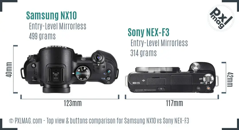 Samsung NX10 vs Sony NEX-F3 top view buttons comparison