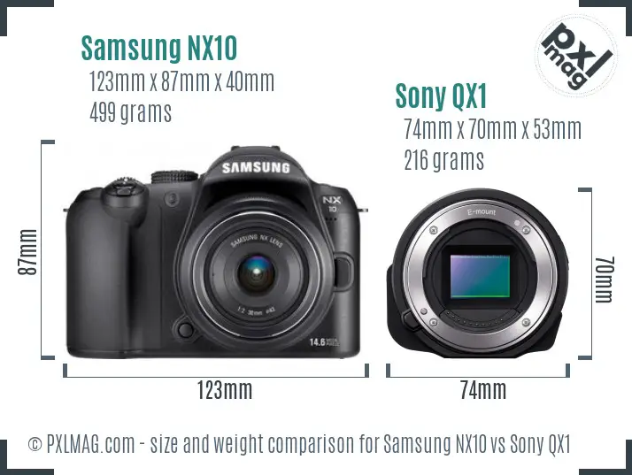 Samsung NX10 vs Sony QX1 size comparison