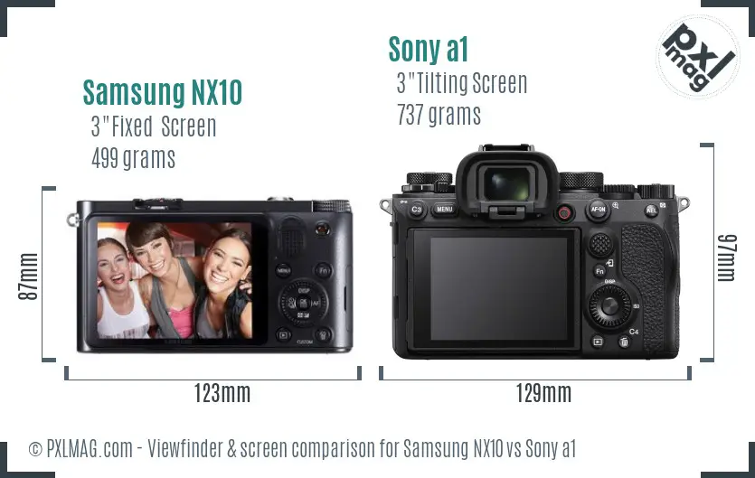 Samsung NX10 vs Sony a1 Screen and Viewfinder comparison