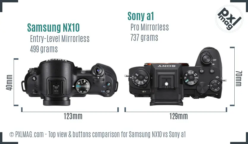 Samsung NX10 vs Sony a1 top view buttons comparison