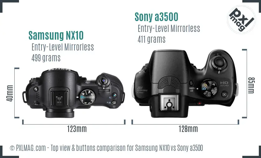 Samsung NX10 vs Sony a3500 top view buttons comparison