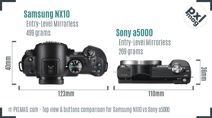 Samsung NX10 vs Sony a5000 top view buttons comparison