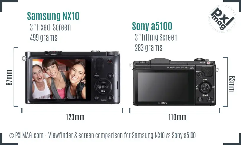 Samsung NX10 vs Sony a5100 Screen and Viewfinder comparison