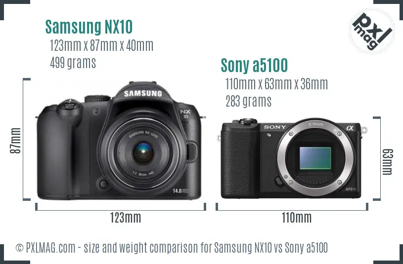 Samsung NX10 vs Sony a5100 size comparison