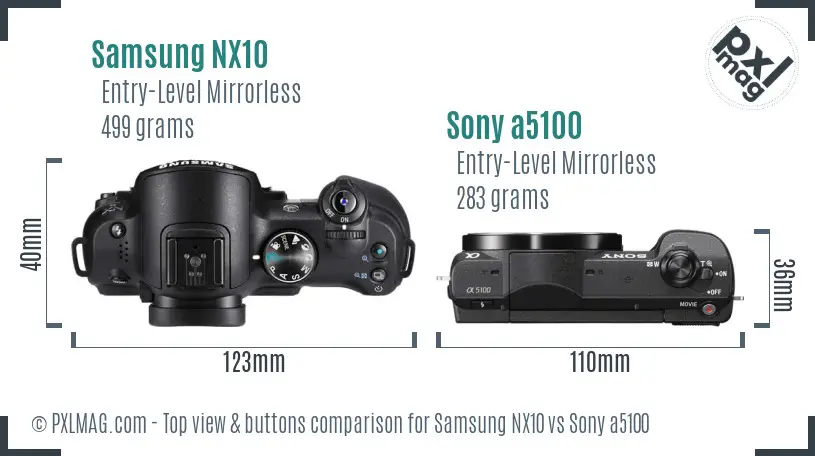 Samsung NX10 vs Sony a5100 top view buttons comparison