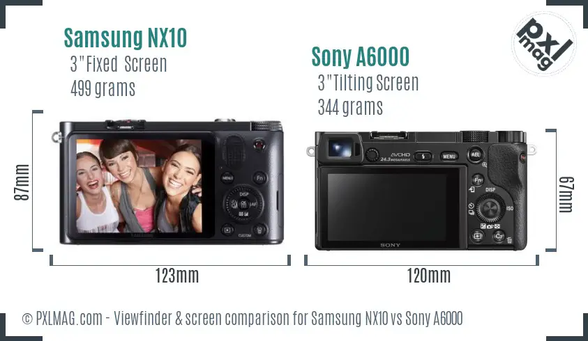Samsung NX10 vs Sony A6000 Screen and Viewfinder comparison