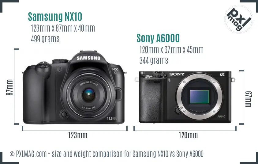 Samsung NX10 vs Sony A6000 size comparison