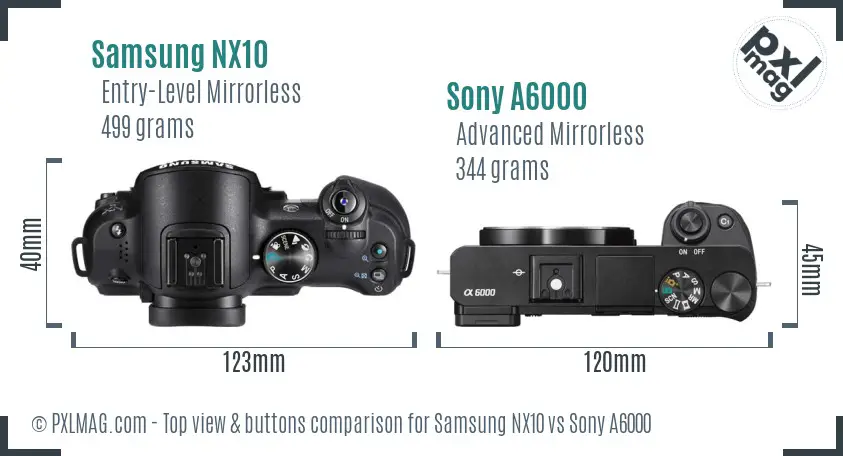 Samsung NX10 vs Sony A6000 top view buttons comparison