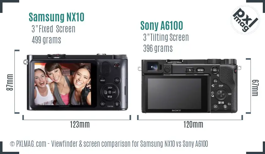 Samsung NX10 vs Sony A6100 Screen and Viewfinder comparison