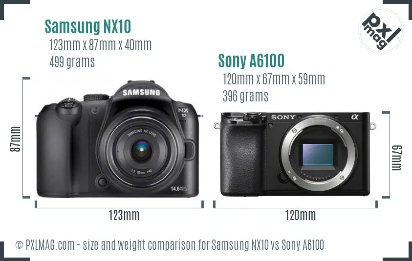 Samsung NX10 vs Sony A6100 size comparison