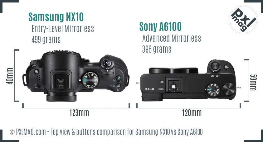Samsung NX10 vs Sony A6100 top view buttons comparison