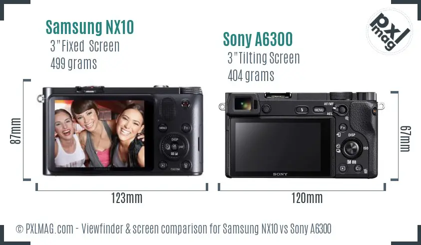 Samsung NX10 vs Sony A6300 Screen and Viewfinder comparison