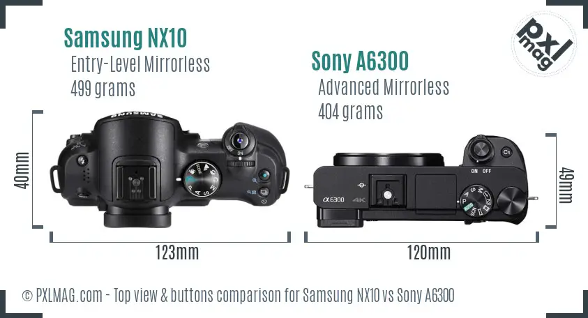 Samsung NX10 vs Sony A6300 top view buttons comparison