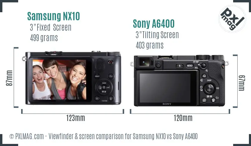 Samsung NX10 vs Sony A6400 Screen and Viewfinder comparison