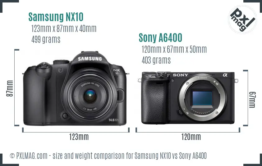 Samsung NX10 vs Sony A6400 size comparison