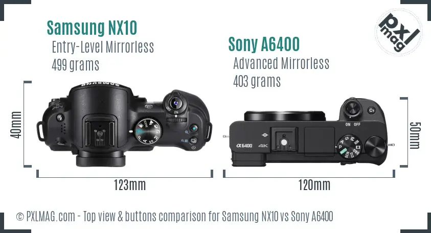 Samsung NX10 vs Sony A6400 top view buttons comparison