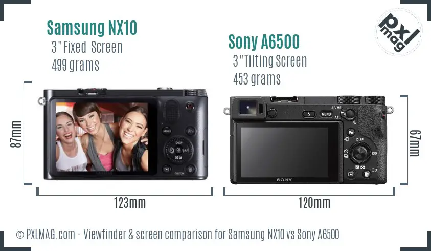 Samsung NX10 vs Sony A6500 Screen and Viewfinder comparison