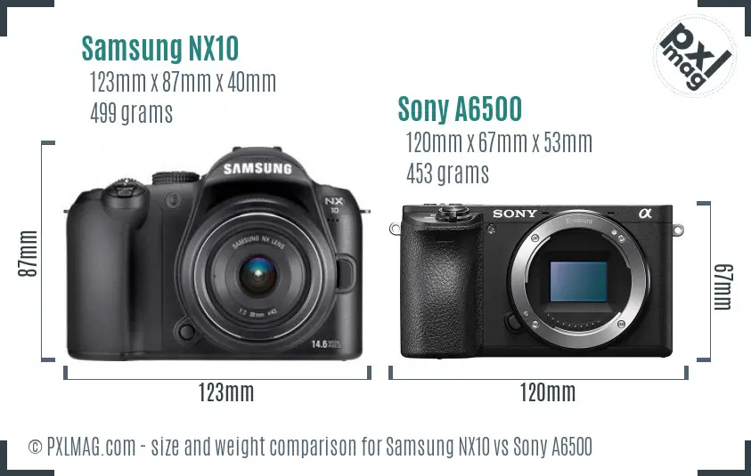 Samsung NX10 vs Sony A6500 size comparison