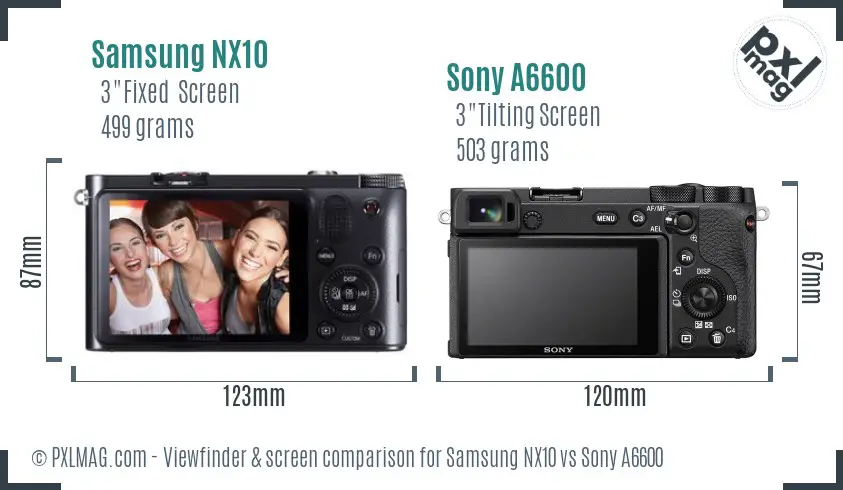Samsung NX10 vs Sony A6600 Screen and Viewfinder comparison