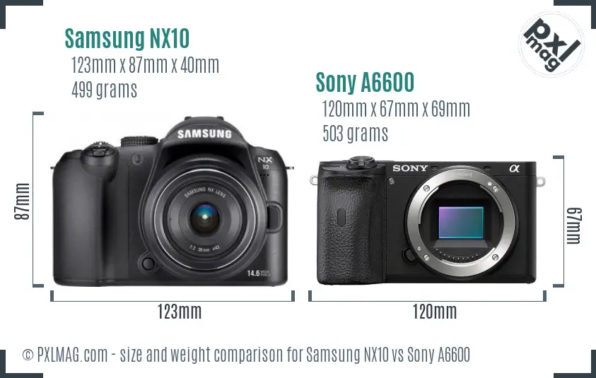 Samsung NX10 vs Sony A6600 size comparison