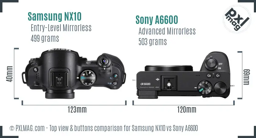 Samsung NX10 vs Sony A6600 top view buttons comparison