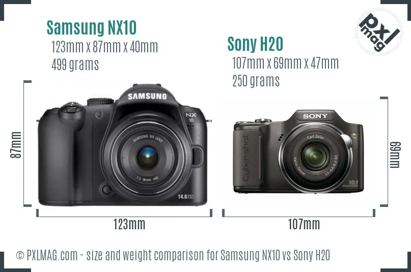 Samsung NX10 vs Sony H20 size comparison