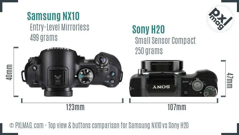 Samsung NX10 vs Sony H20 top view buttons comparison