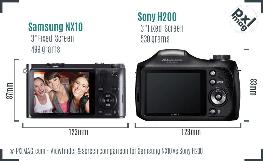 Samsung NX10 vs Sony H200 Screen and Viewfinder comparison
