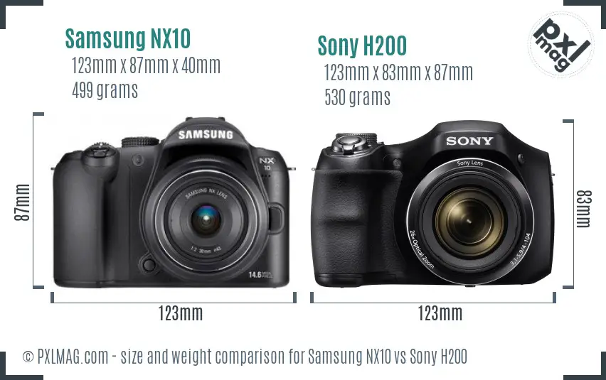 Samsung NX10 vs Sony H200 size comparison