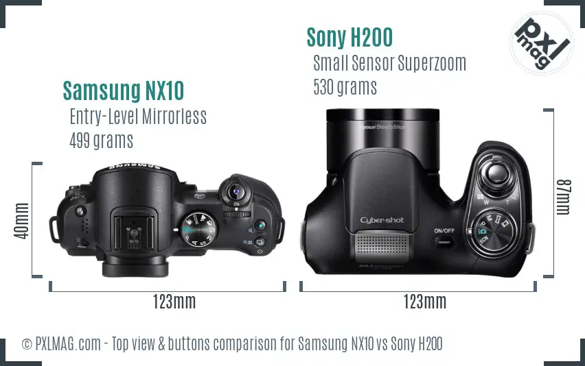 Samsung NX10 vs Sony H200 top view buttons comparison