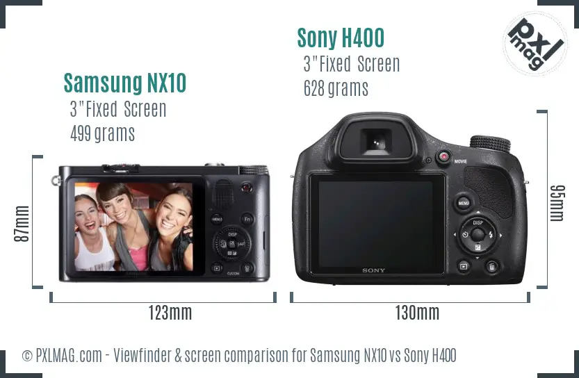 Samsung NX10 vs Sony H400 Screen and Viewfinder comparison