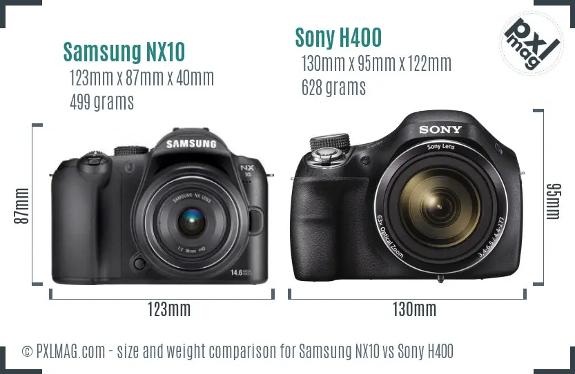 Samsung NX10 vs Sony H400 size comparison