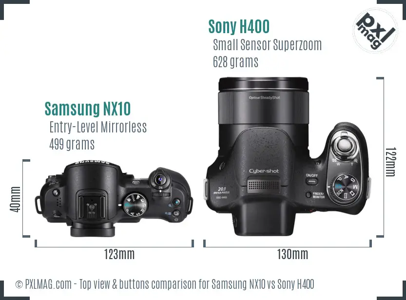 Samsung NX10 vs Sony H400 top view buttons comparison